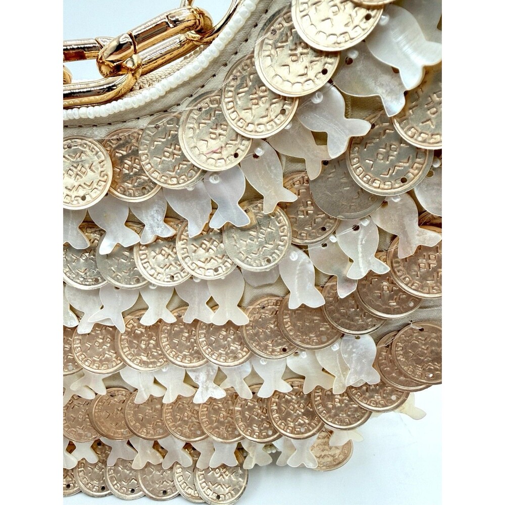 Sardine & Coin Beaded Embellished Shoulder Clutch Purse Wallet Viral 7.5” X 7” - Picture 4 of 5